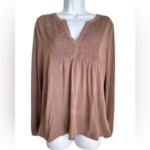 LUCKY BRAND SMOCKED LONG SLEEVE BOHO TOP